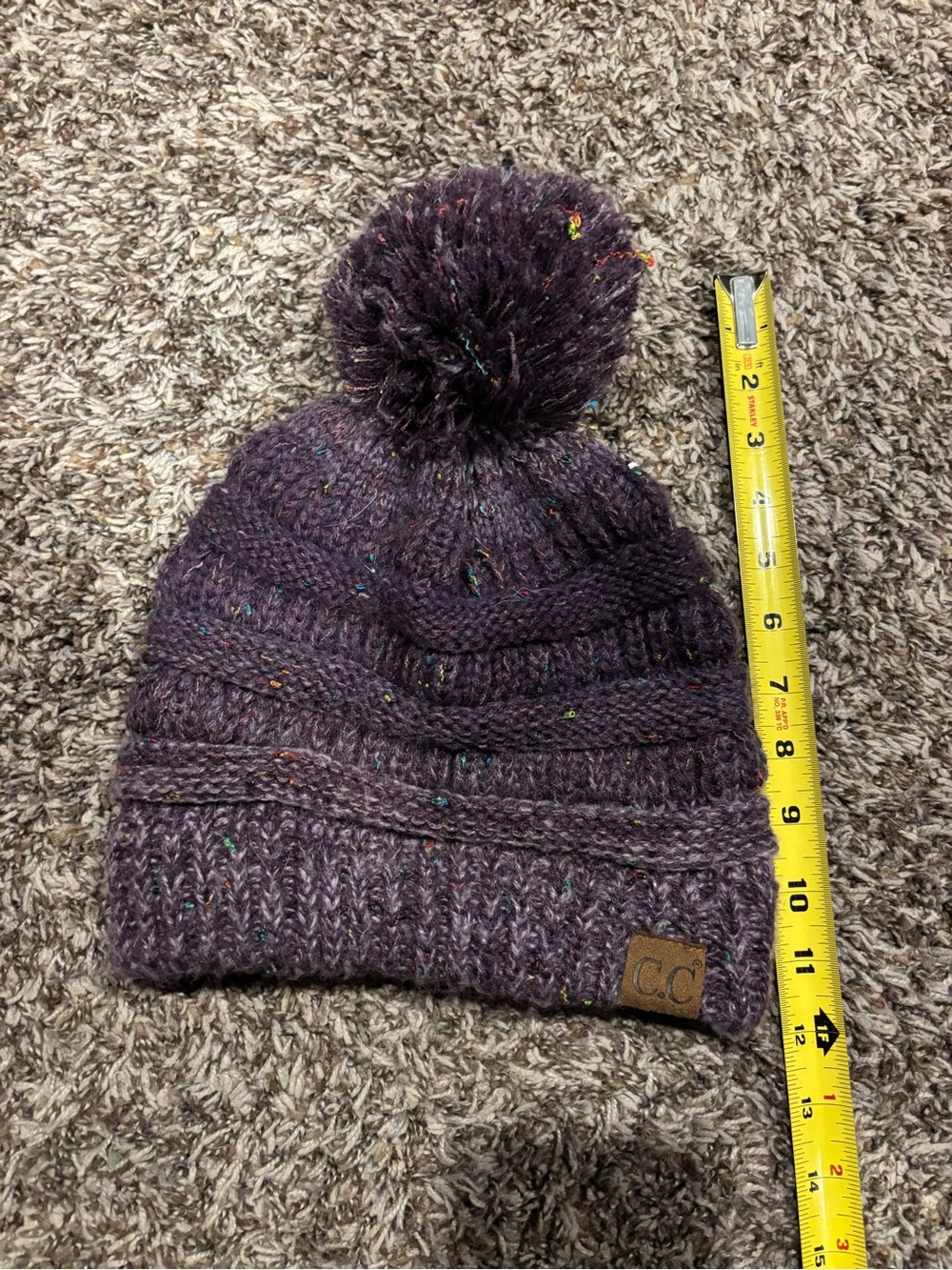 C.C Purple Speckled Pom Beanie